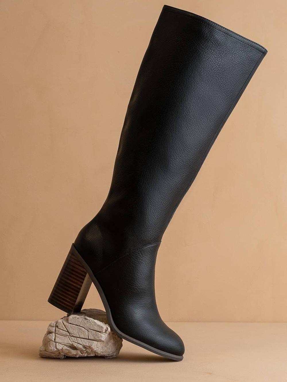 Oasis Society Classic Black Knee-High Block Heel Boots